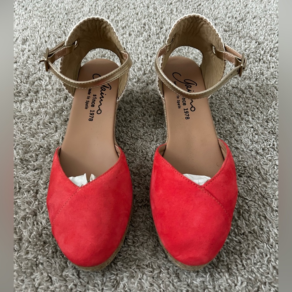 Gaimo Women’s Obi Espadrille Wedge Sandal Sz 40/9 Salmon Suede Round Closed Toe - Picture 7 of 11